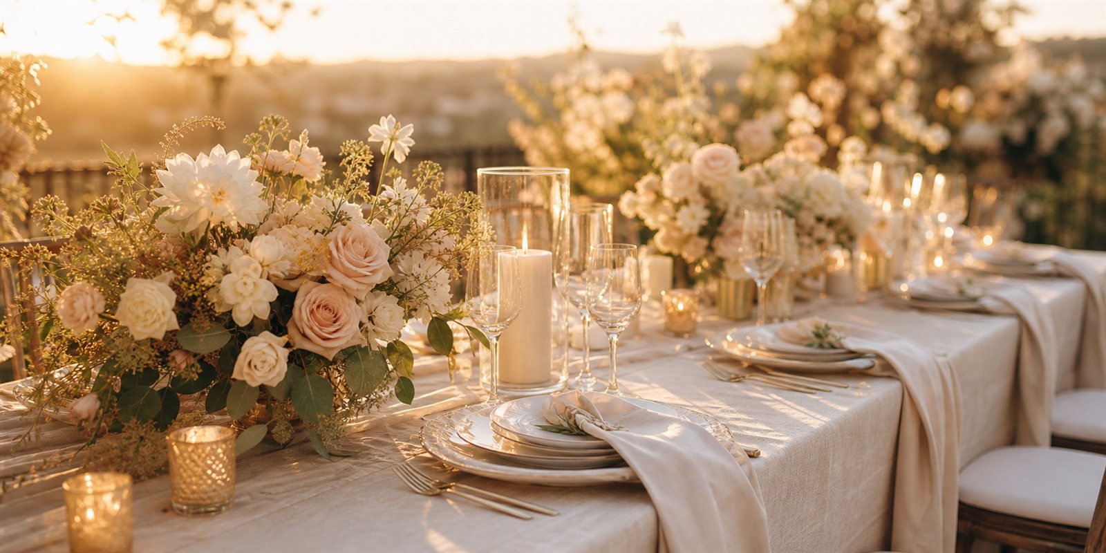 Decoración elegante de boda con flores y velas