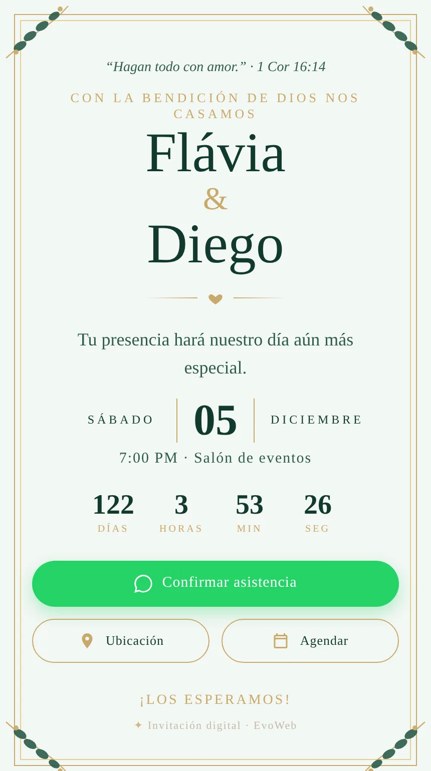Invitación digital de boda creada con EvoEvents